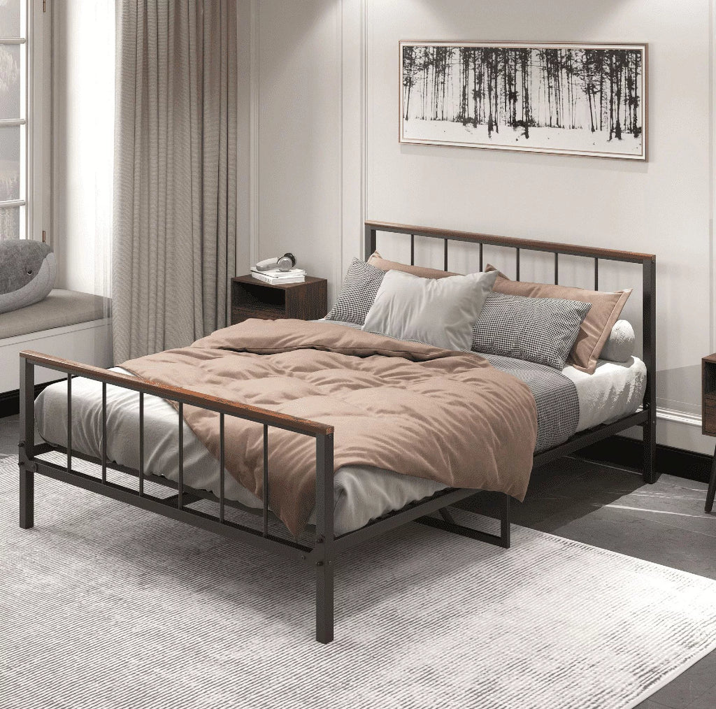 Queen Metal Platform Bed Frame with Headboard and Footboard E530