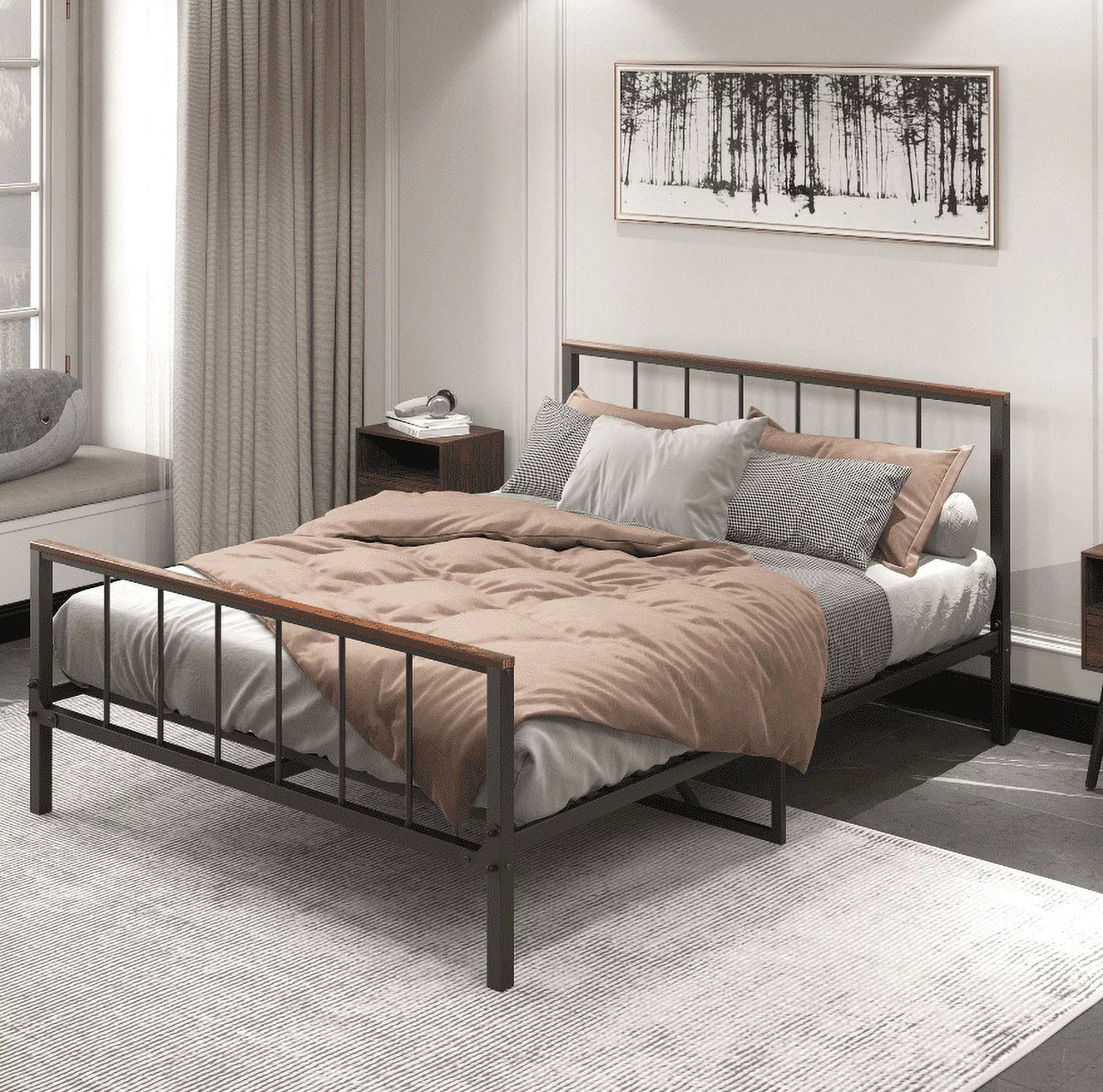 Queen Metal Platform Bed Frame with Headboard and Footboard E530