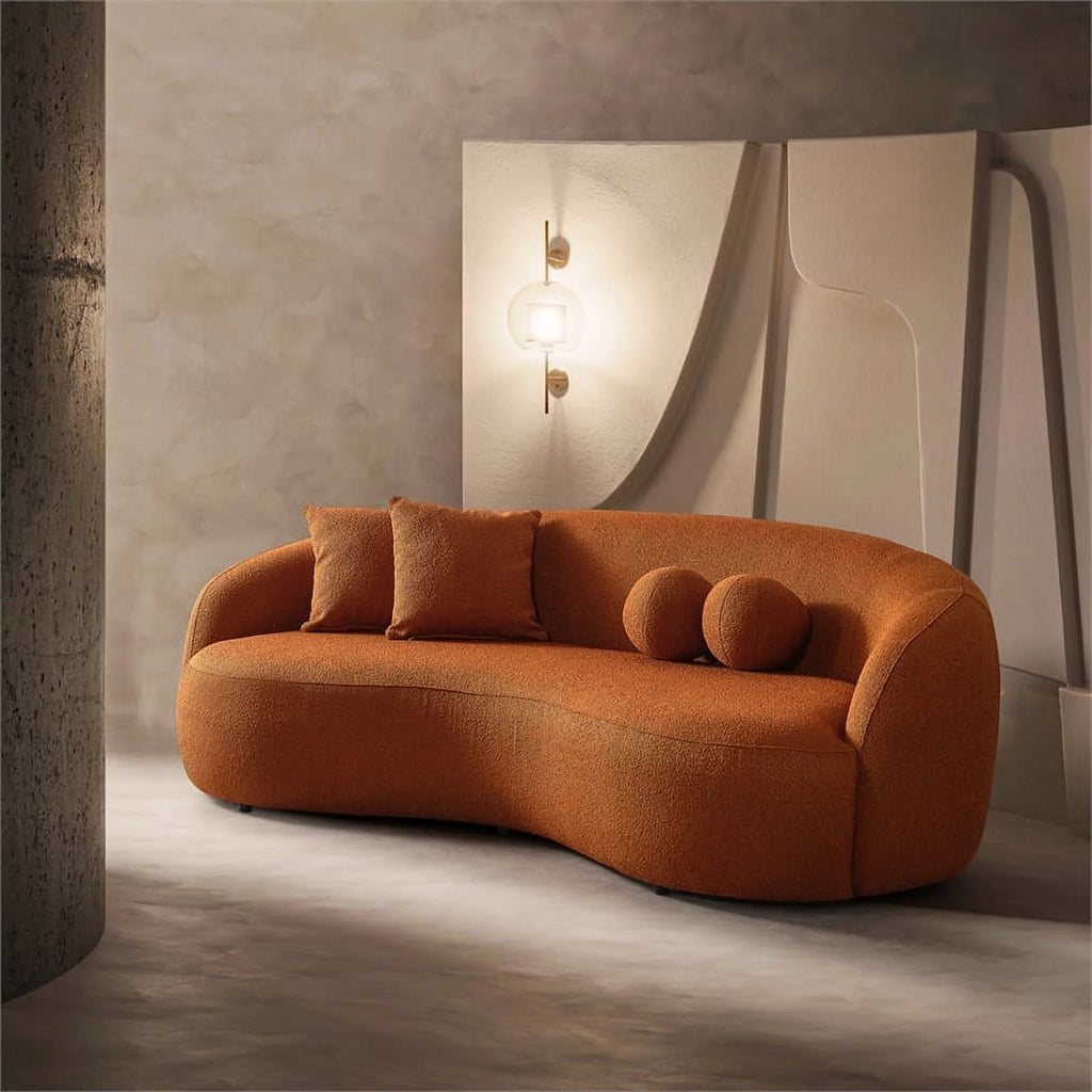 Orange Boucle Fabric Curvy Couch O835