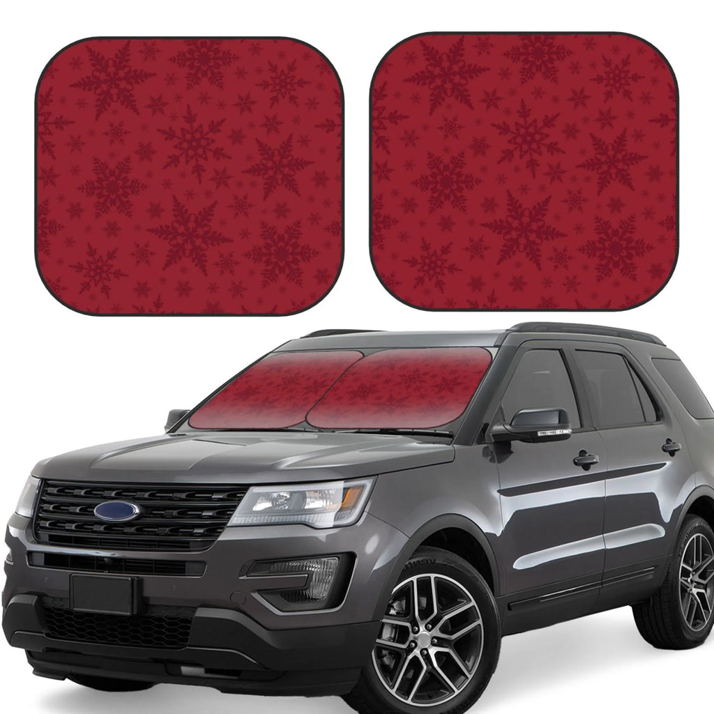 Christmas Red Snowflakes 2 Pack Foldable Car Windshield Sun Shade P955