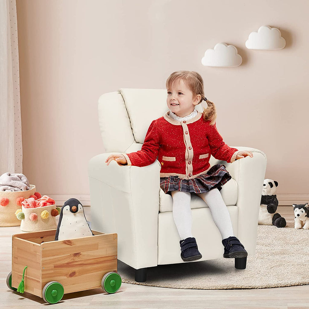 Beige PU Leather Toddler Armrest Sofa Recliner S21851
