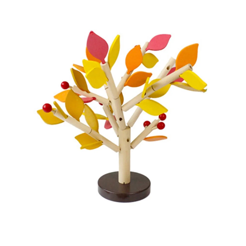 Creative Wooden Tree Blocks with Leaves 3D Building Set Toy (Yellow) A1497