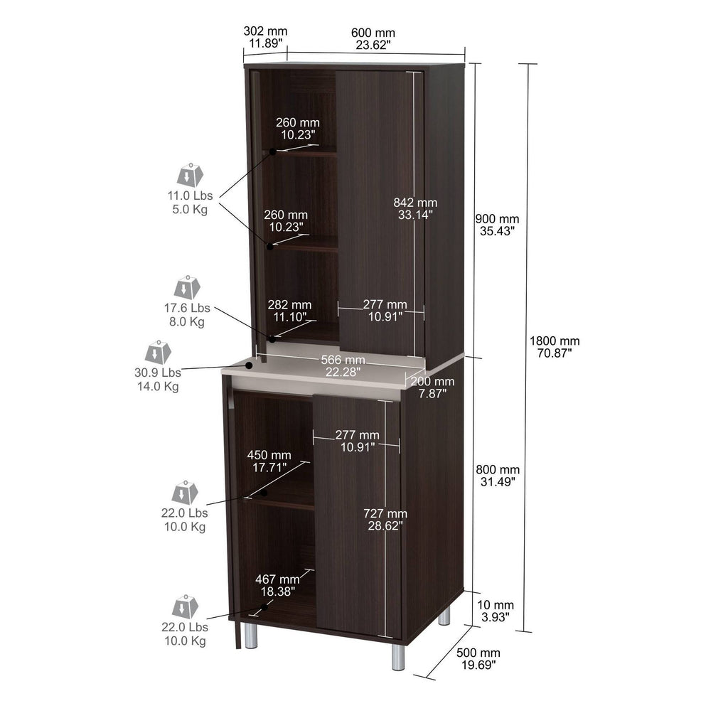 Espresso and Amber Grey 4-Door Cabinet E34732