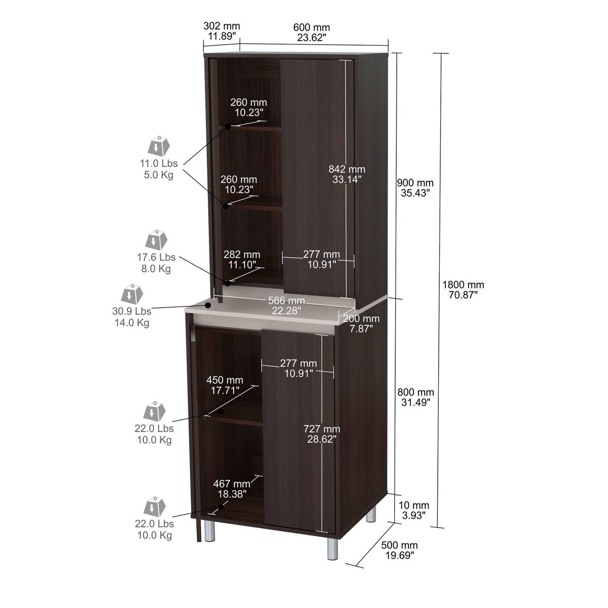 Espresso and Amber Grey 4-Door Cabinet E34732