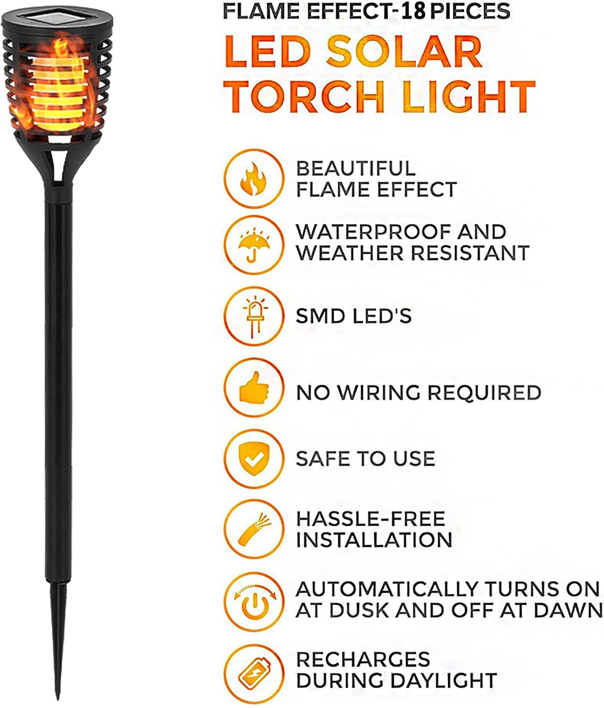 18PK Mini Solar Tiki Torches With Dancing Flickering Flame K6161