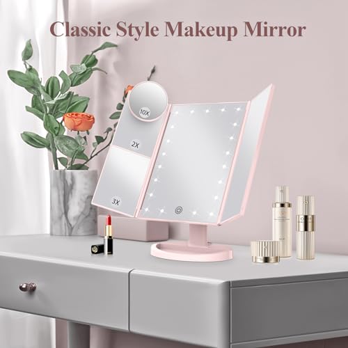 White Lighted Trifold Makeup Mirror with 10X Magnification Y935