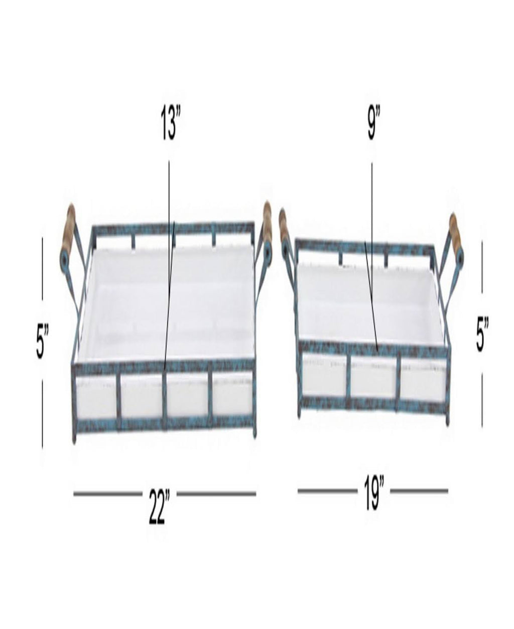 Set of 2 Blue Metal Farmhouse Tray T862