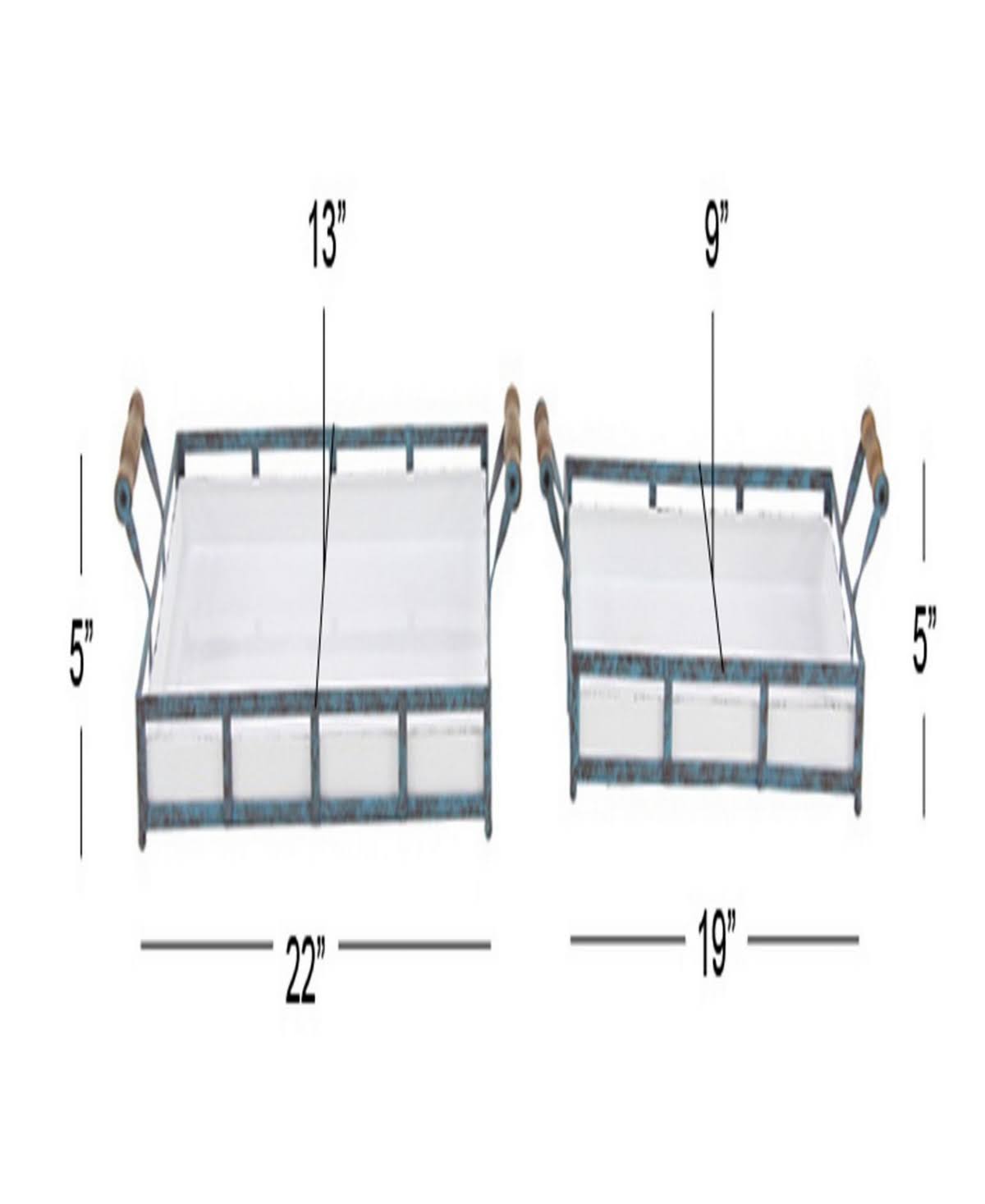 Set of 2 Blue Metal Farmhouse Tray T862