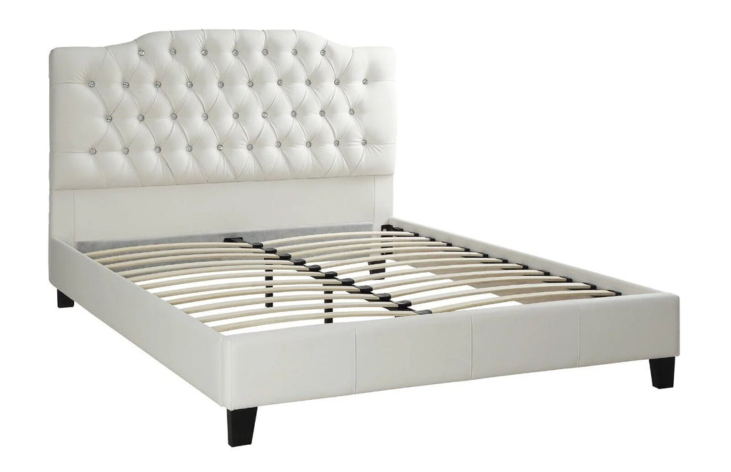 King Size Bed with 2 Nightstands White Faux Leather L9350