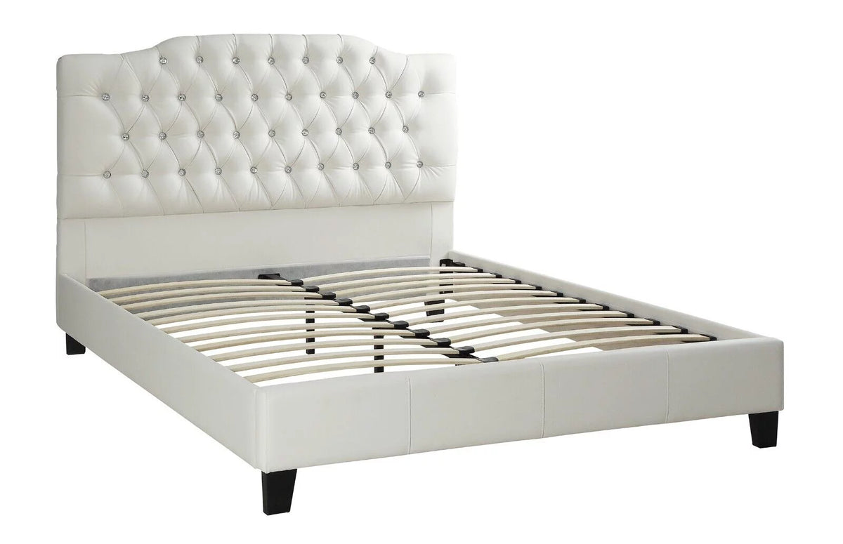 King Size Bed with 2 Nightstands White Faux Leather L9350