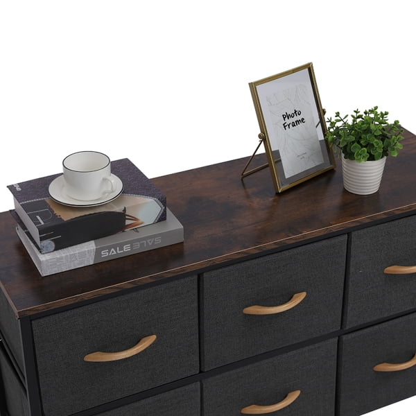 Gray 6 Drawer Fabric Dresser with Wooden Tabletop C5958