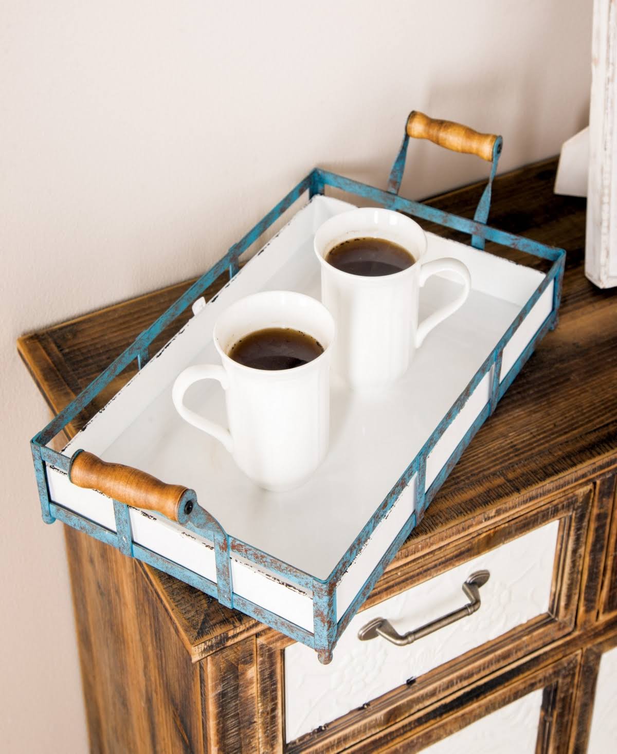 Set of 2 Blue Metal Farmhouse Tray T862