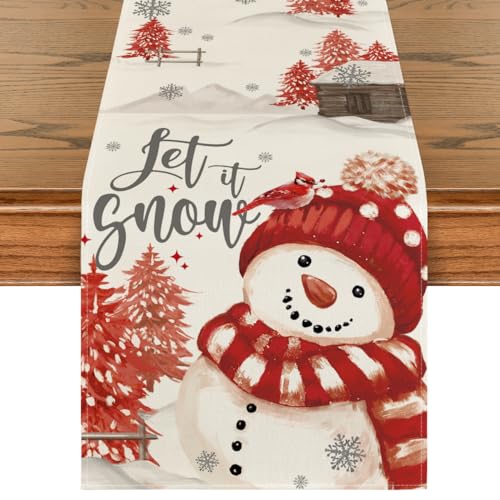 Blue Snowman Christmas Table Runner 13x72 Inch J198804