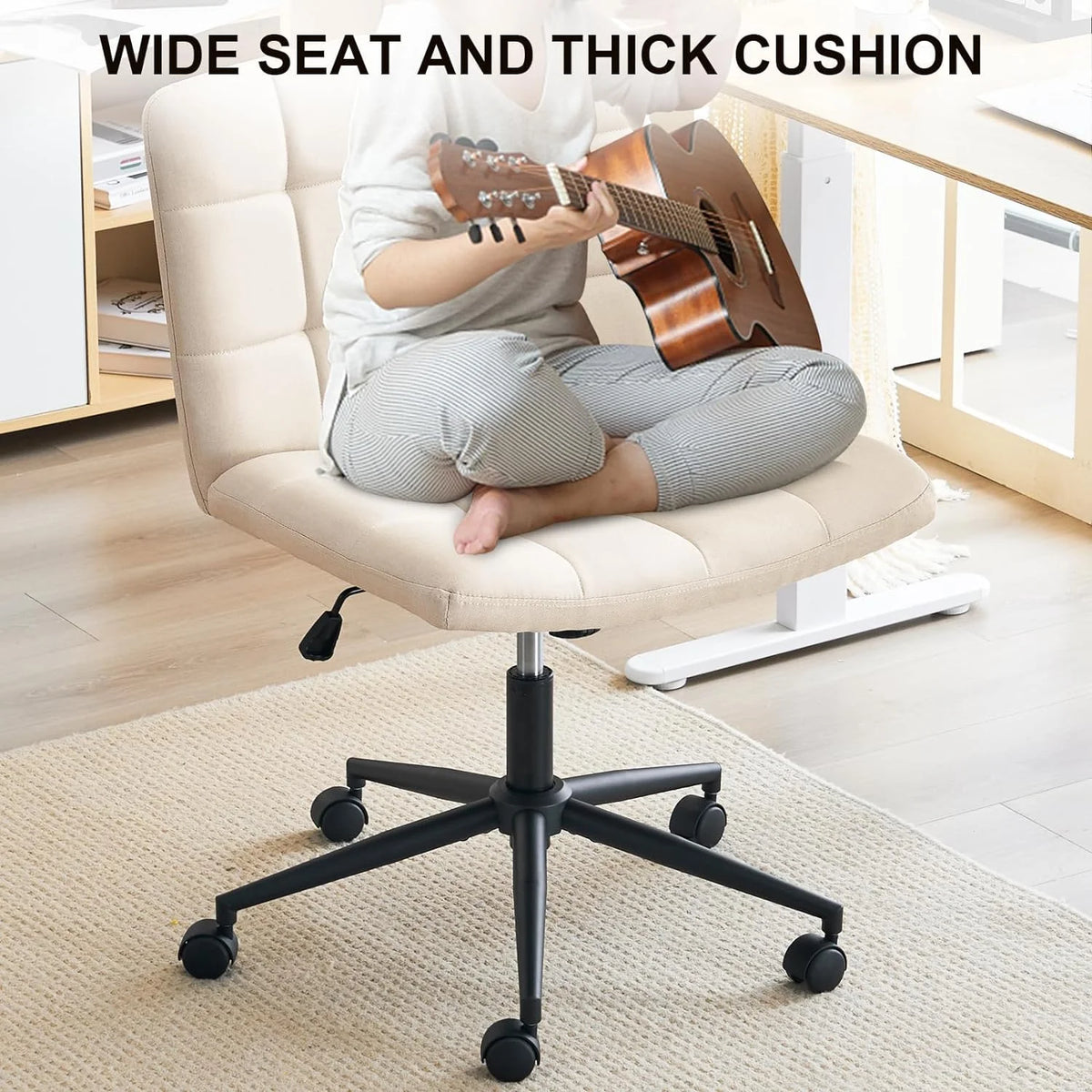 Beige Wide Armless Desk Chair with Wheels G2170