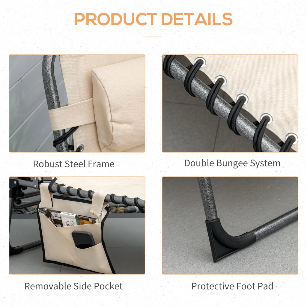 Beige Folding Padded Chaise Lounge Chair with 5-Position Adjustable Backrest Z471