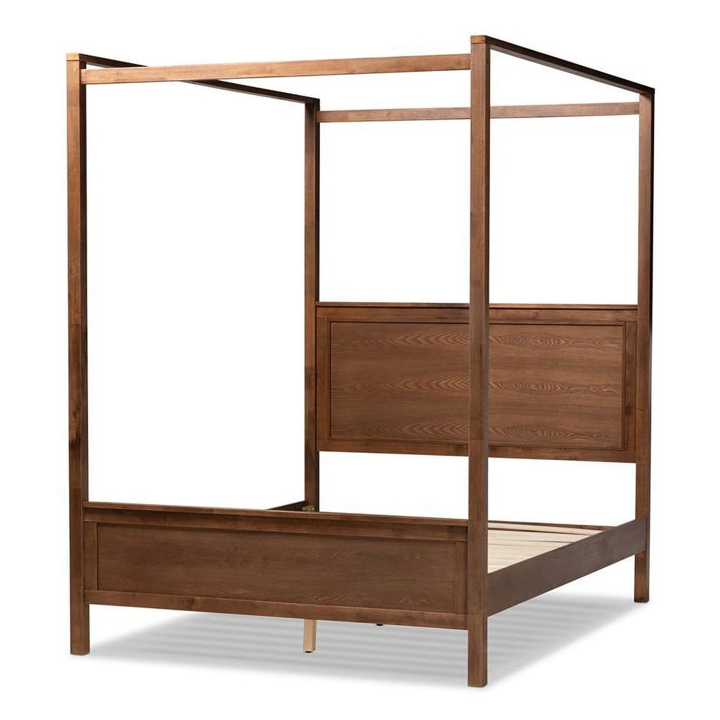 Queen Size Walnut Finished Wood Canopy Bed S217