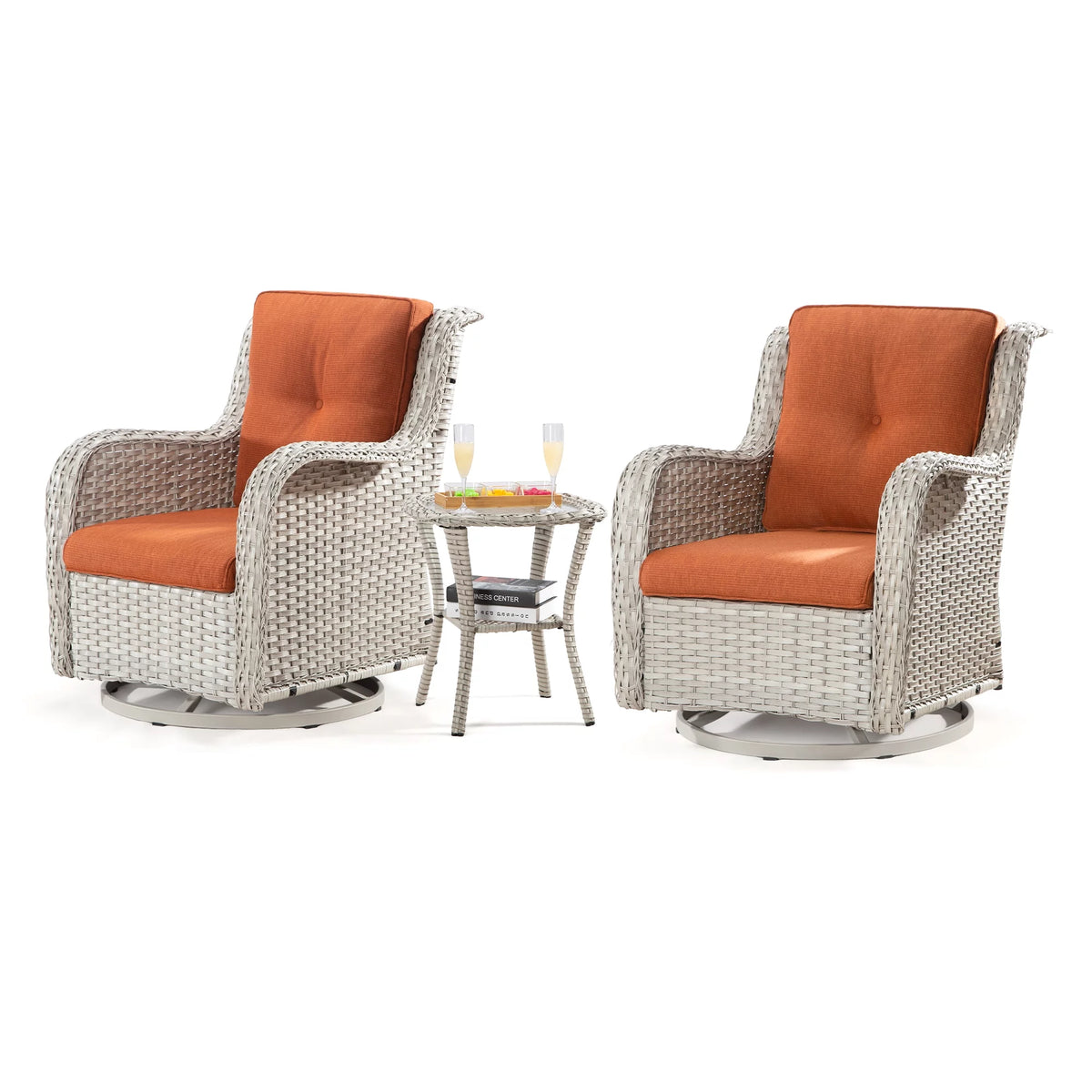 Outdoor Swivel Rocker Wicker Patio Chairs Set of 2 with Table, Blue J633778