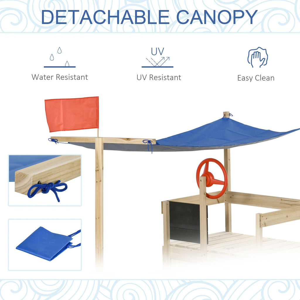 Natural Wood Kids Sandbox with Canopy Shade A379