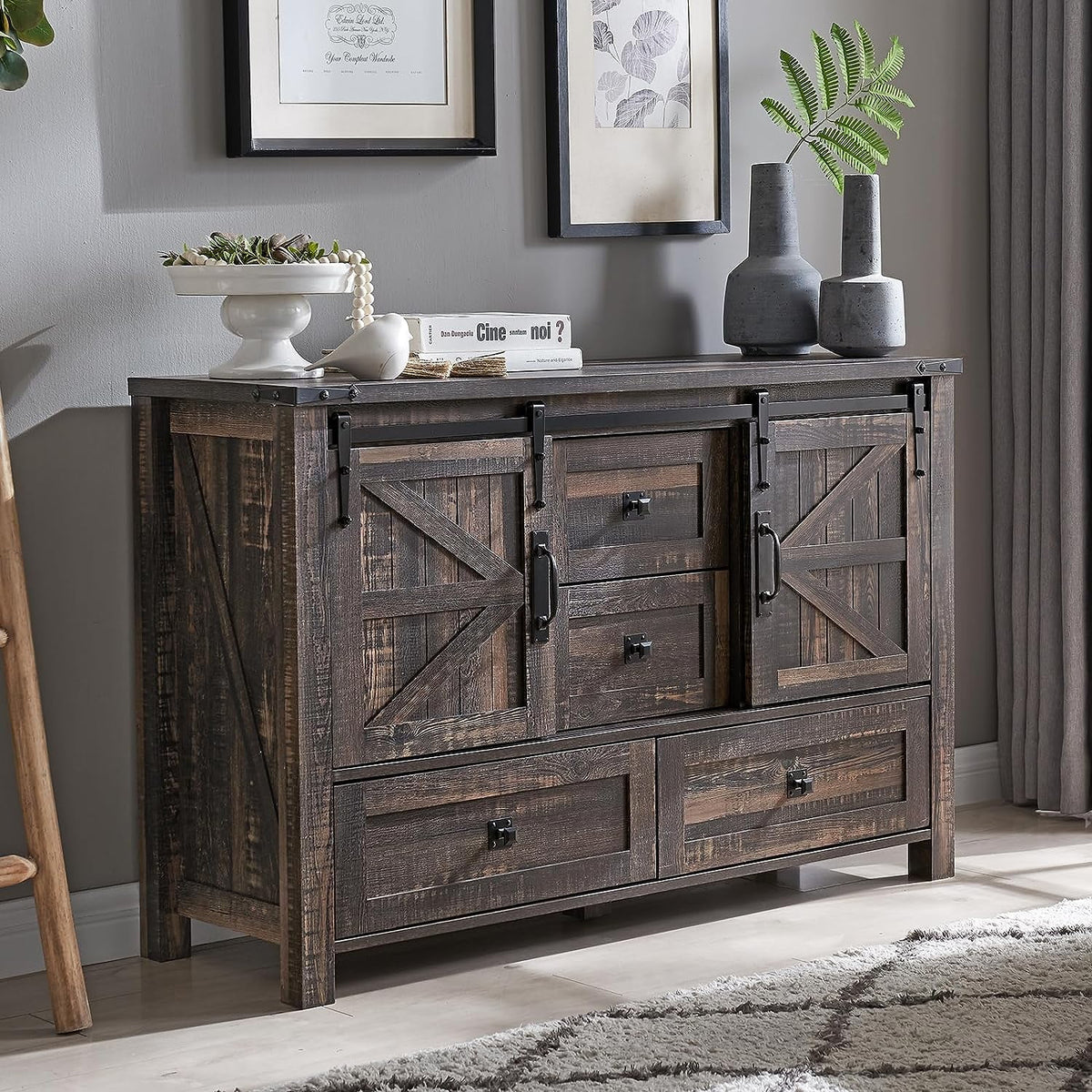 White 4 Drawer Dresser with Barn Door T157040