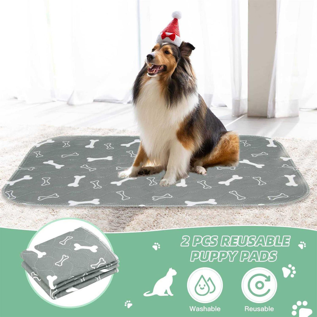 Washable Dog Pee Pads 2 Pack Reusable Non-Slip Dog Mat Y8720