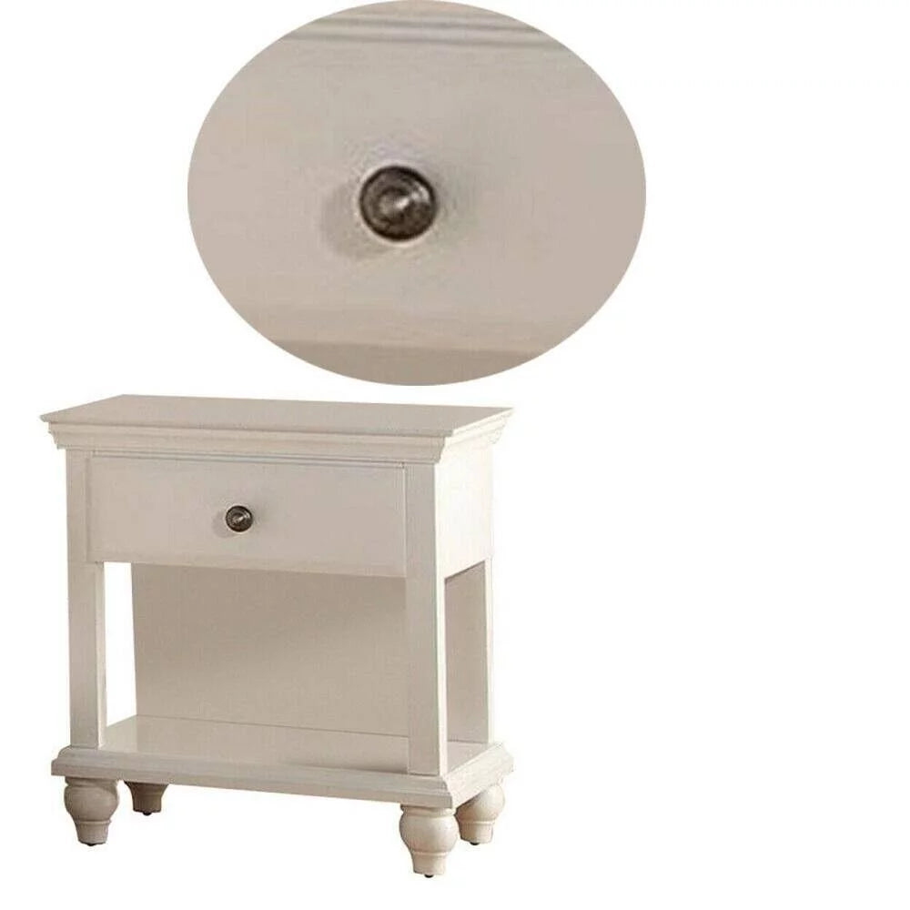 King Size Bed with 2 Nightstands White Faux Leather L9350