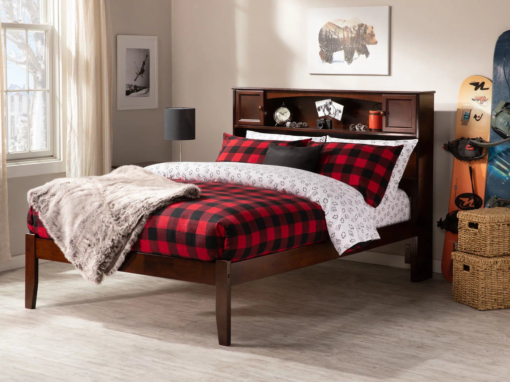 Solid Wood Platform Bed with Storage Headboard W157