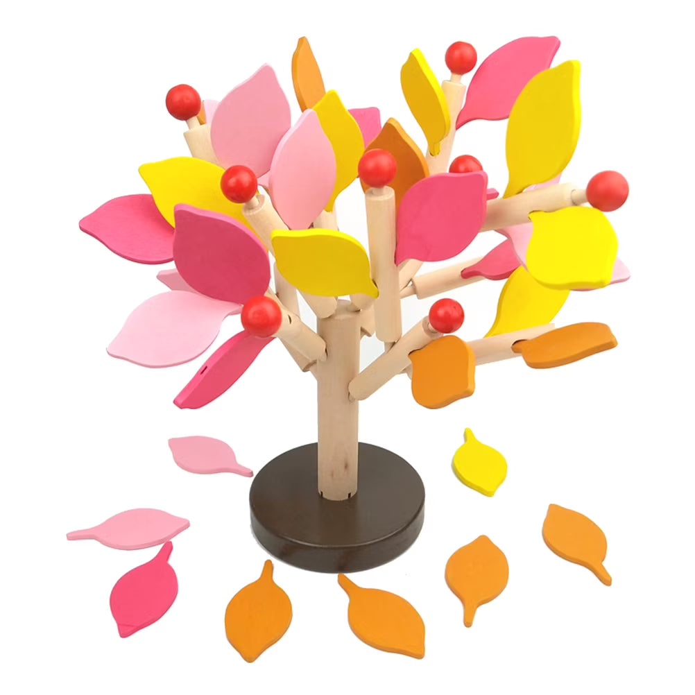 Creative Wooden Tree Blocks with Leaves 3D Building Set Toy (Yellow) A1497