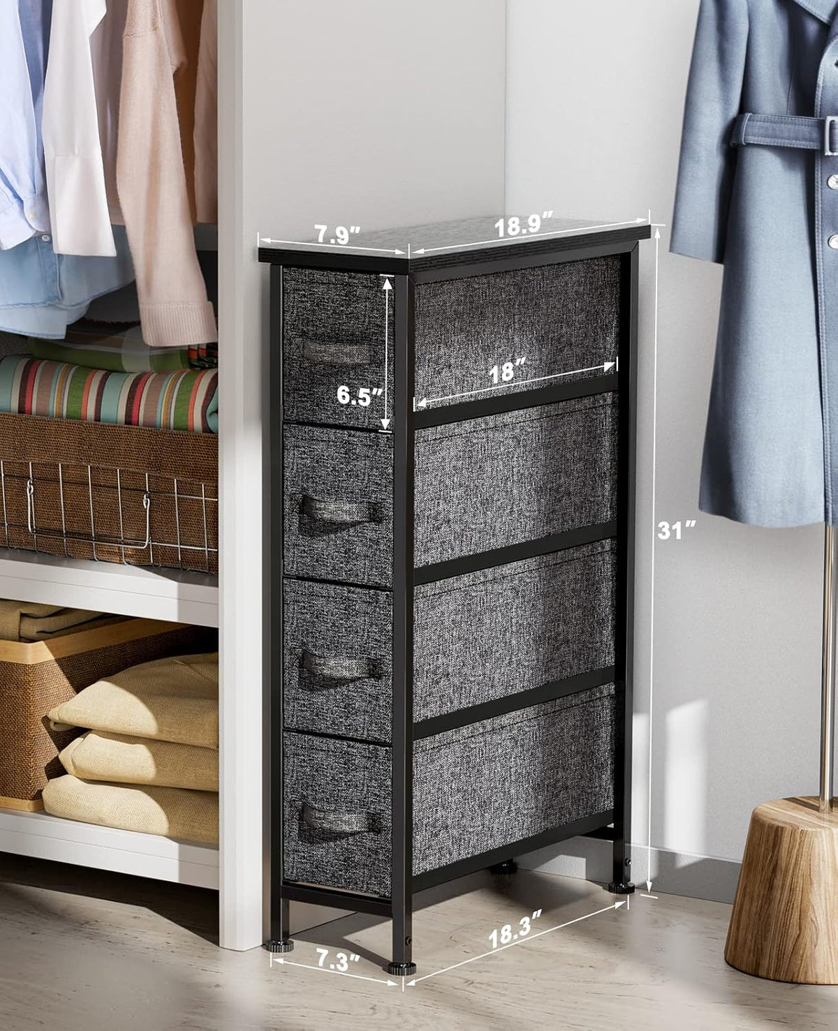 Black Fabric Dresser with 4 Drawer T178751
