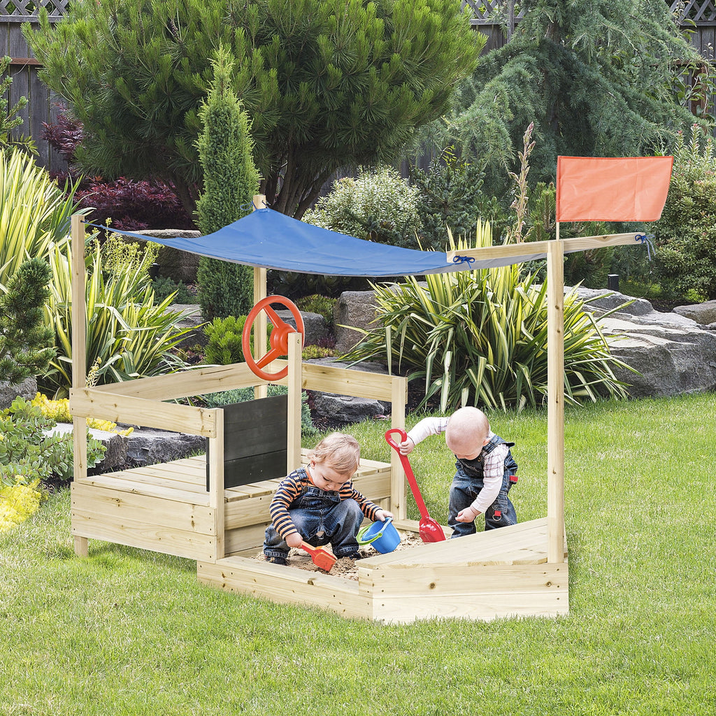 Natural Wood Kids Sandbox with Canopy Shade A379