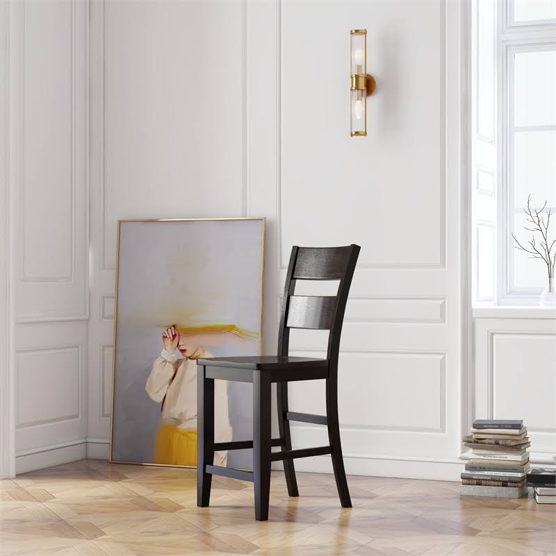 Solid Wood Bar Stool in Brown Set of Two C180