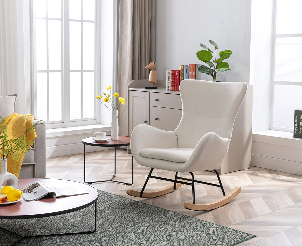 Cream Linen Wingback Rocking Chair R799456