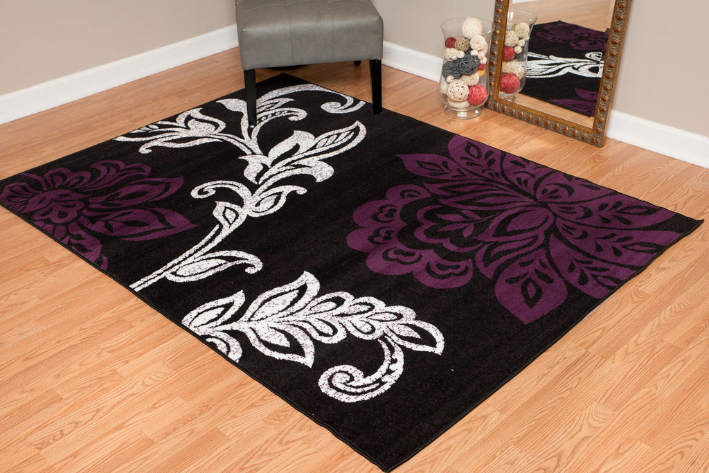 Plum Floral Runner Rug N12876