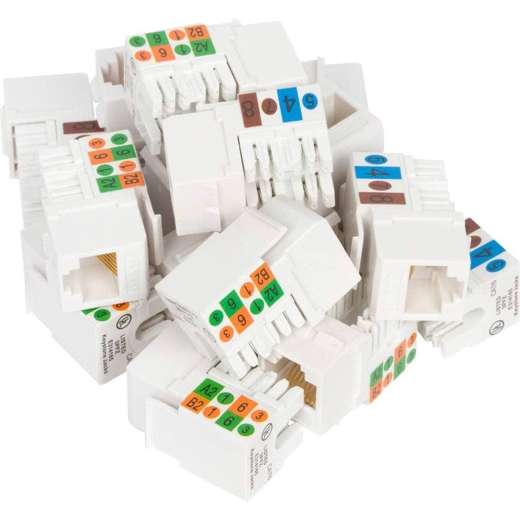 Cat6 RJ45 90-Degree Punch Down Keystone Jack White (100 Pack) R71823