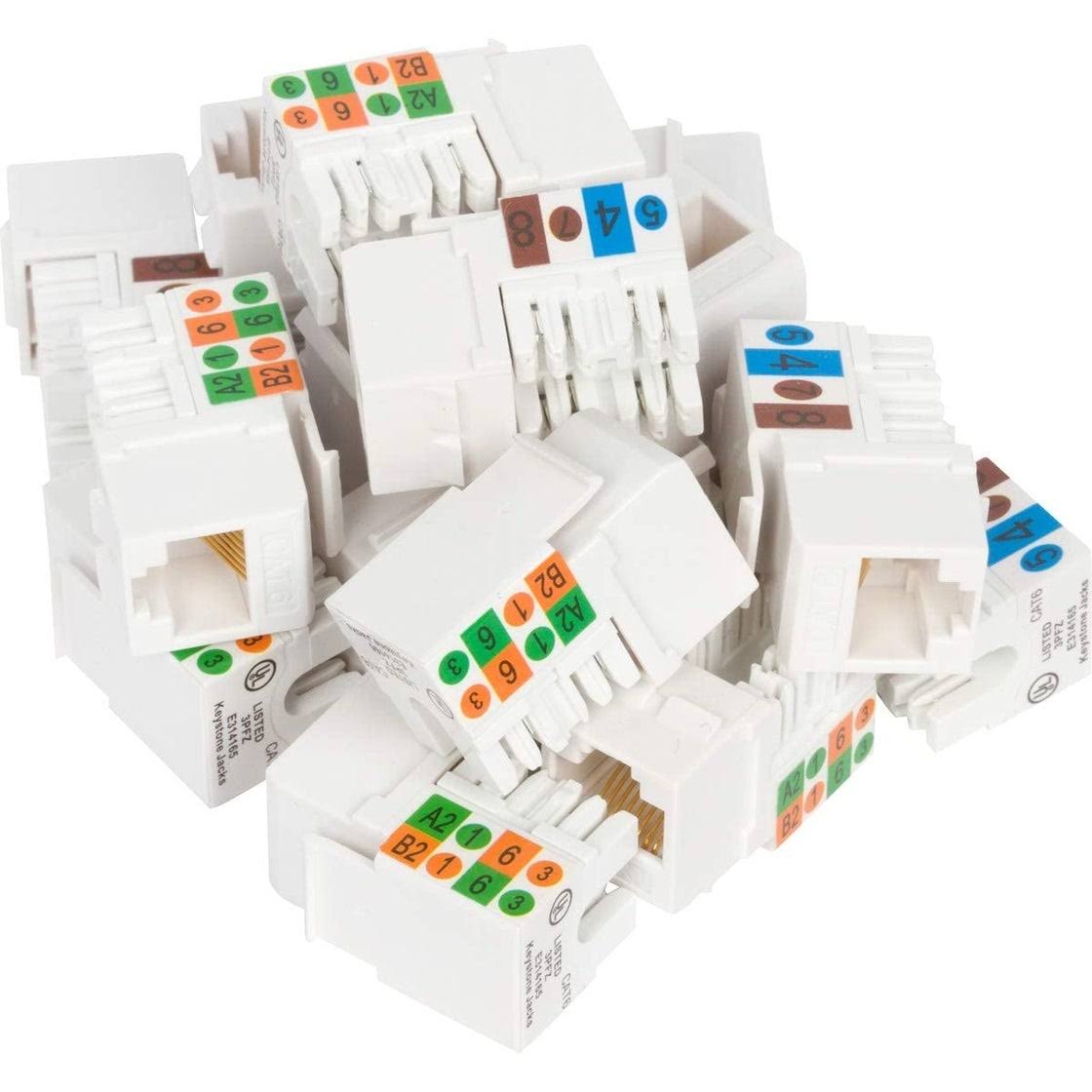 Cat6 RJ45 90-Degree Punch Down Keystone Jack White (100 Pack) R71823