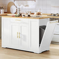 White Oak Rolling Kitchen Island with Trash Can Storage G26977