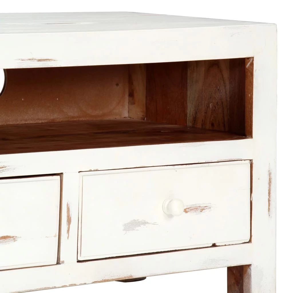 White Solid Acacia Wood TV Cabinet V365