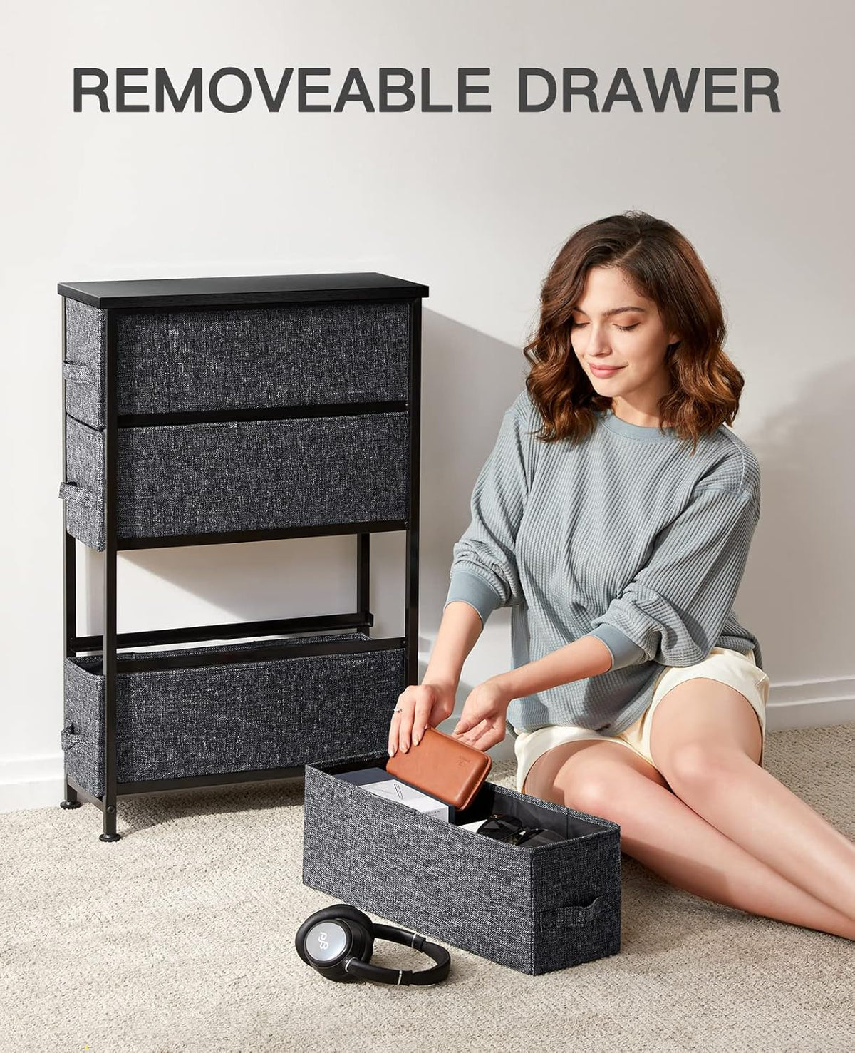 Black Fabric Dresser with 4 Drawer T178751