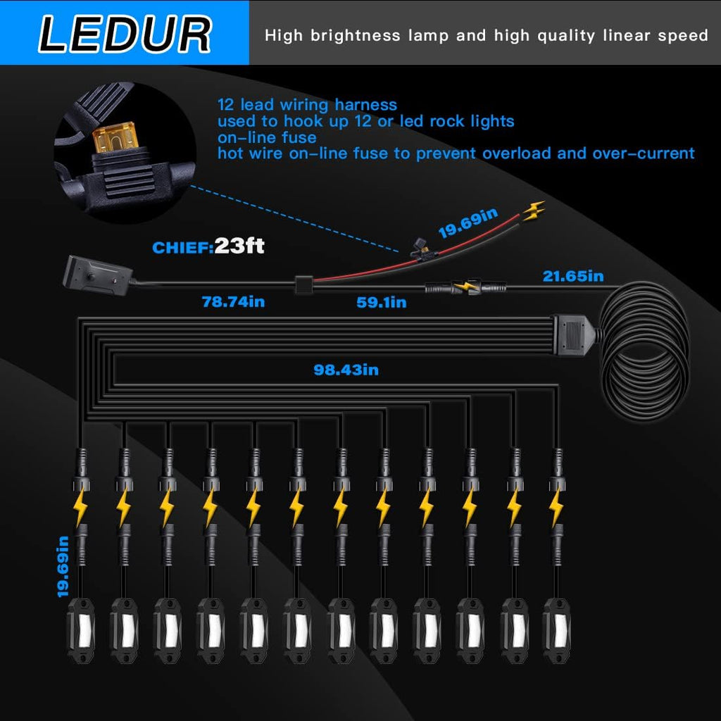 White LED Rock Lights 4 Pods with Switch Wire Harness Y914248