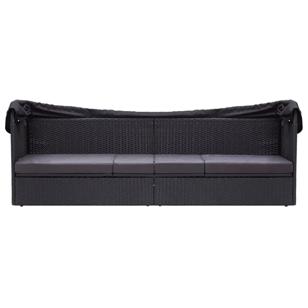 Black Poly Rattan Sun Lounger with Canopy and Cushion N81493