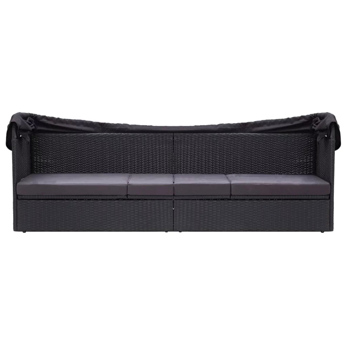 Black Poly Rattan Sun Lounger with Canopy and Cushion N81493