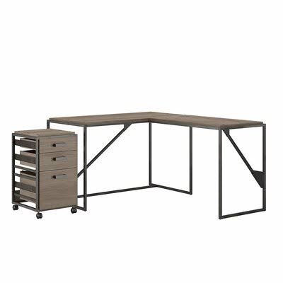 Restored Gray Desk with Filing Cabinet Set H82850