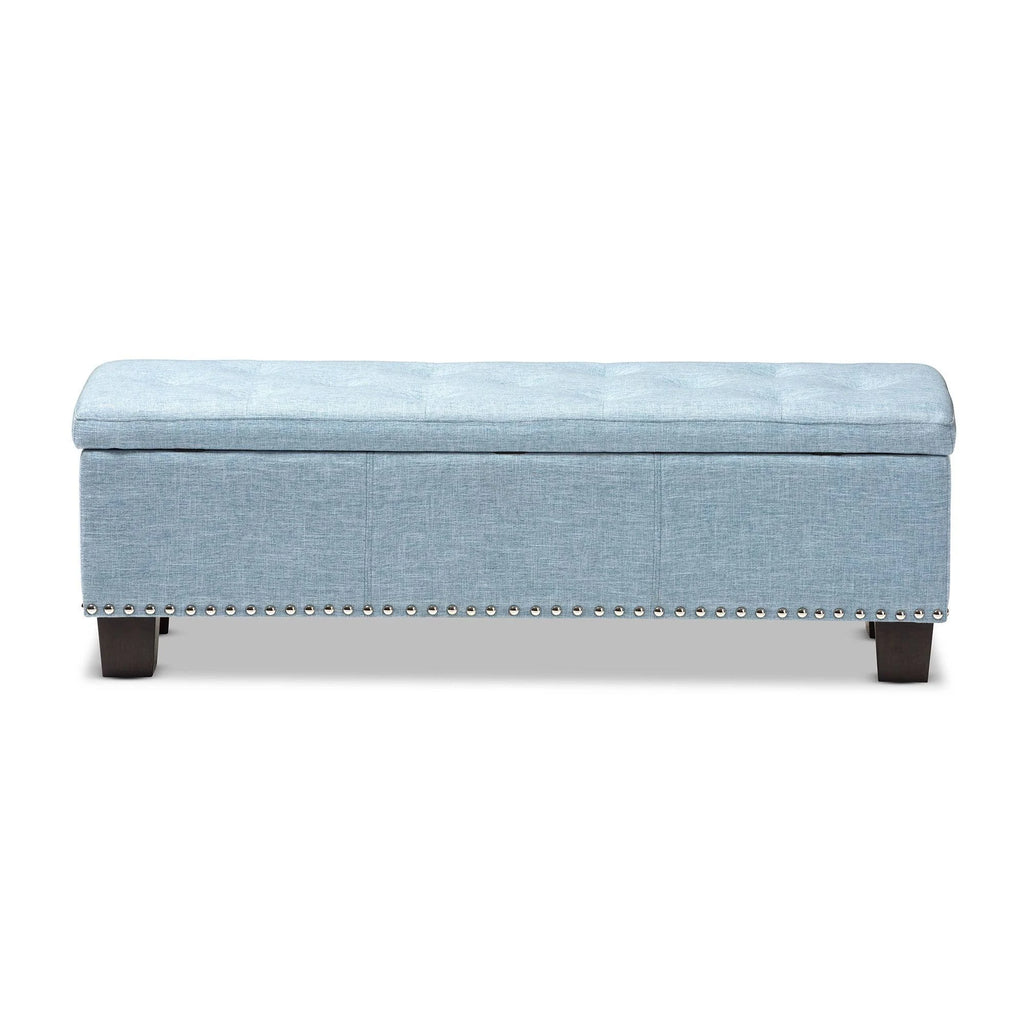 Light Blue Button-Tufted Storage Ottoman Bench L64033