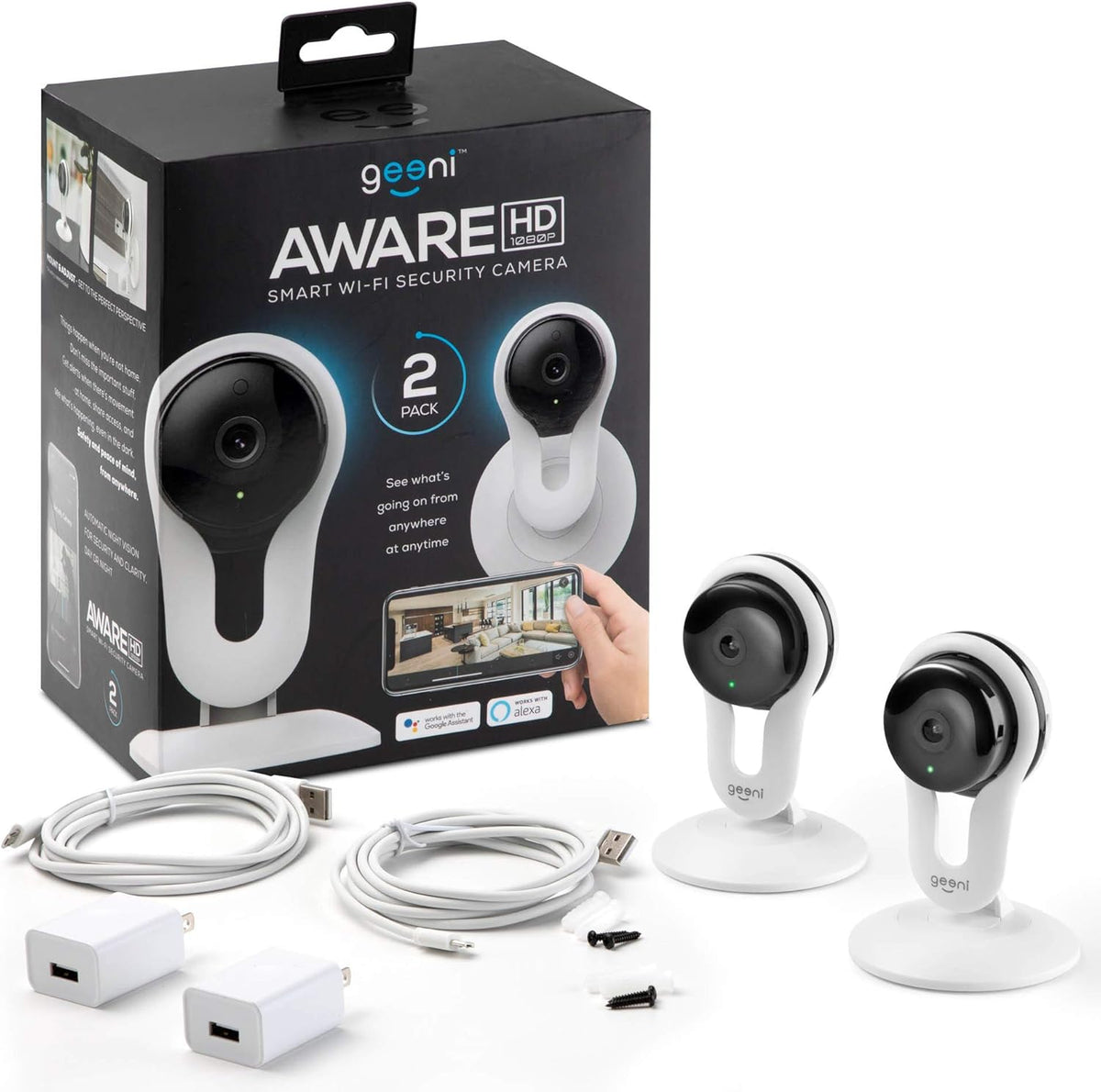 White 1080p Indoor Smart Security Camera 2 Pack X50312