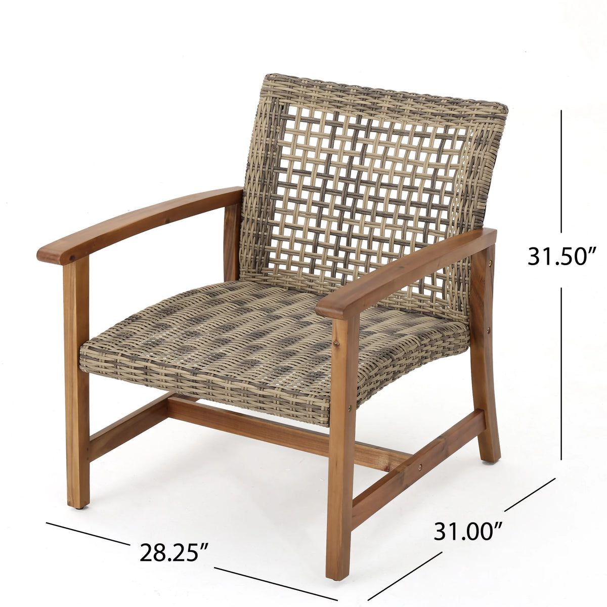 Mid Century Wicker Club Chairs with Acacia Wood Frame, Grey J794556