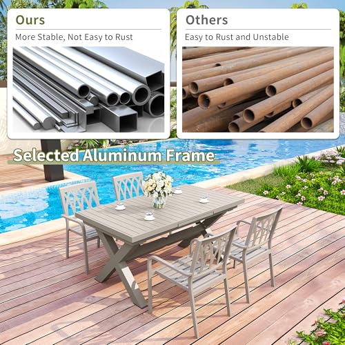 Aluminum Extendable Outdoor Dining Table for 8 with Umbrella Hole R9335