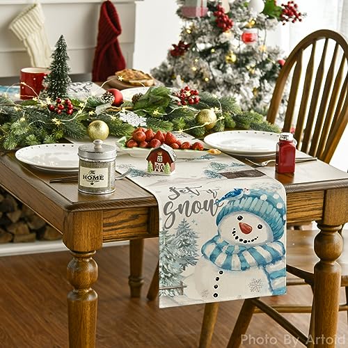 Blue Snowman Christmas Table Runner 13x72 Inch J198804