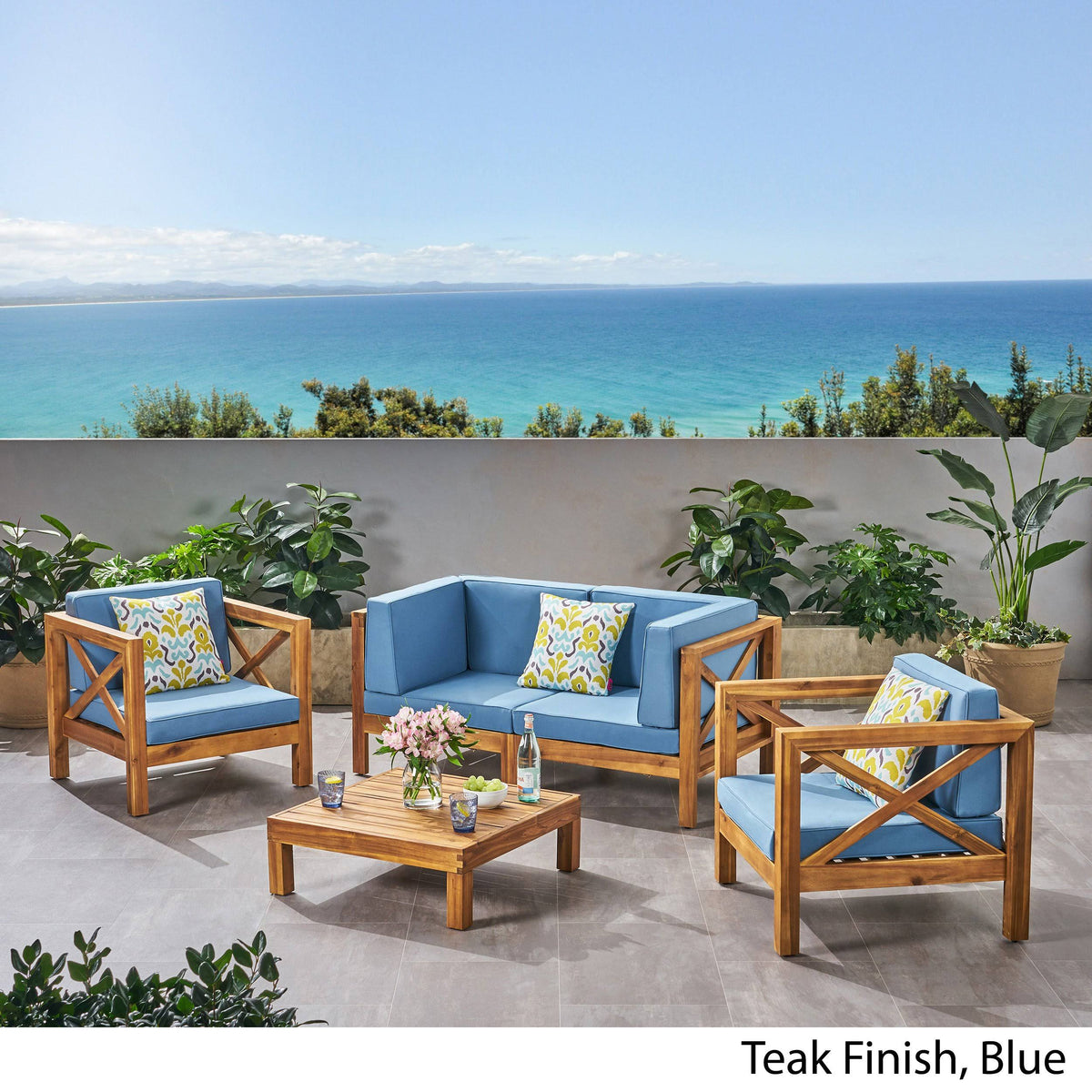Acacia Wood 4 Seater Loveseat Chat Set W89529