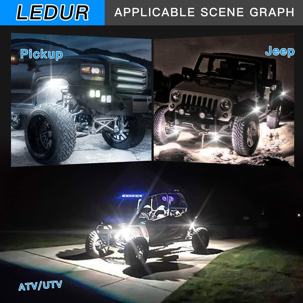 White LED Rock Lights 4 Pods with Switch Wire Harness Y914248