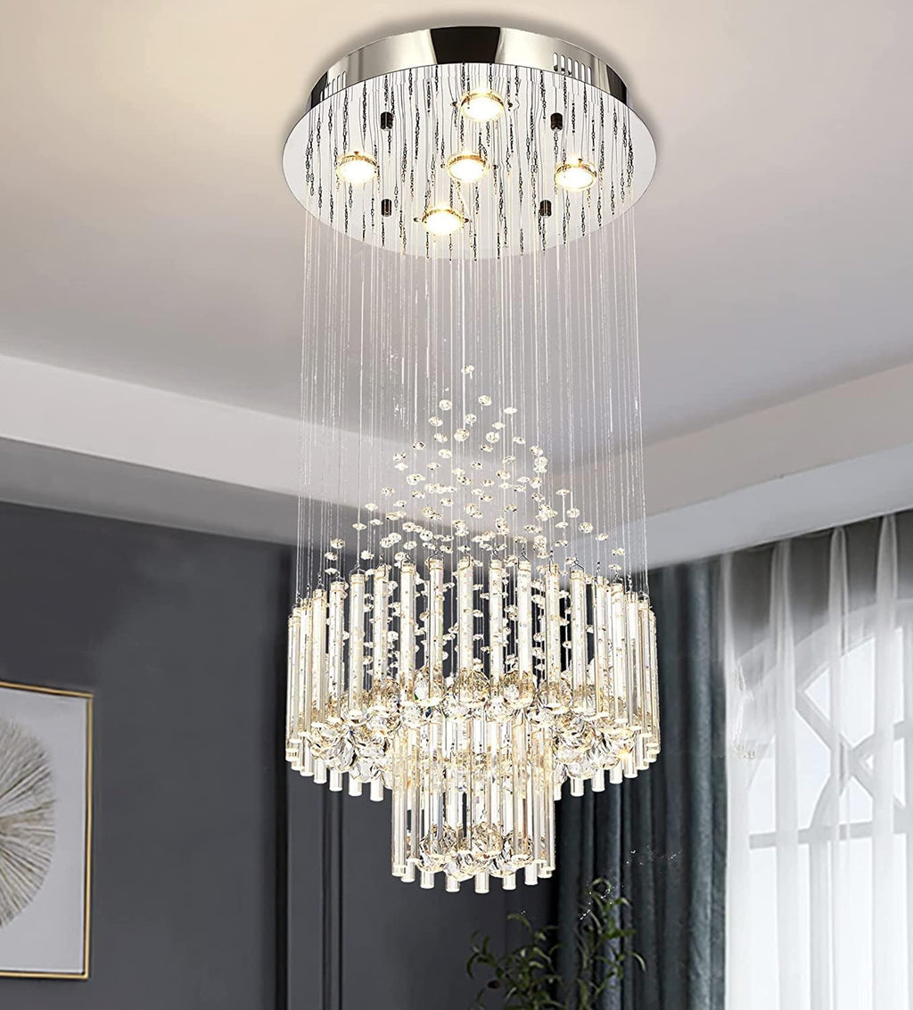 Crystal Raindrop 5-Lights Flush Mount Chandelier O74815