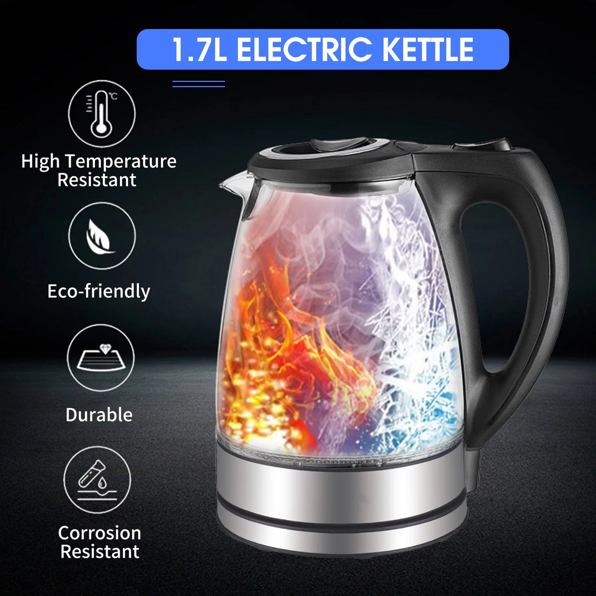 1.7L 1500W Glass Electric Kettle with Auto Shut-Off R59722